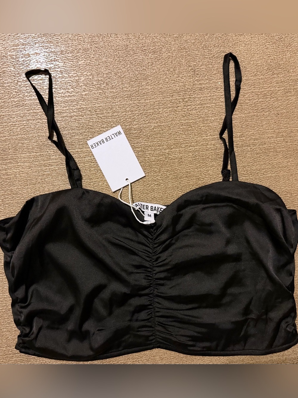New with tags! Walter Baker Black Satin Ruched Top